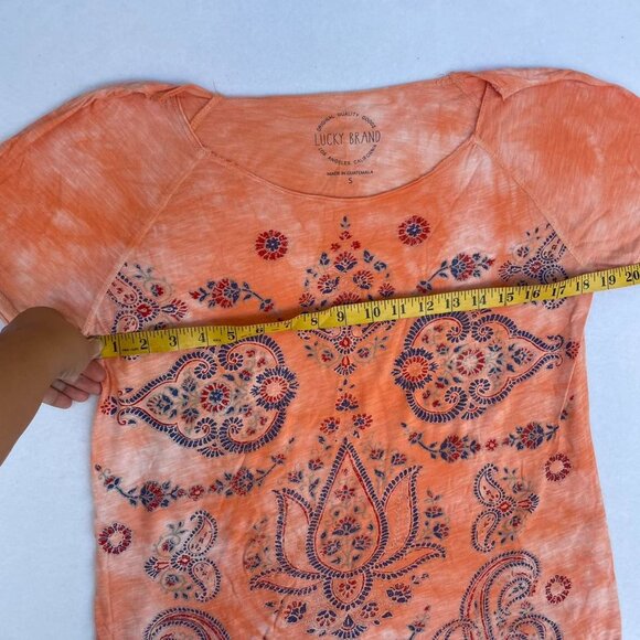 Lucky Brand Paisley Off-Shoulder Coral Peach Shirt Sz S Spring Summer Boho - Picture 3 of 4
